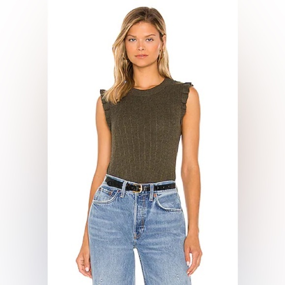 Paige Forest Green Gardenia Sleeveless Ruffle Trim Sweater Large - Picture 1 of 6